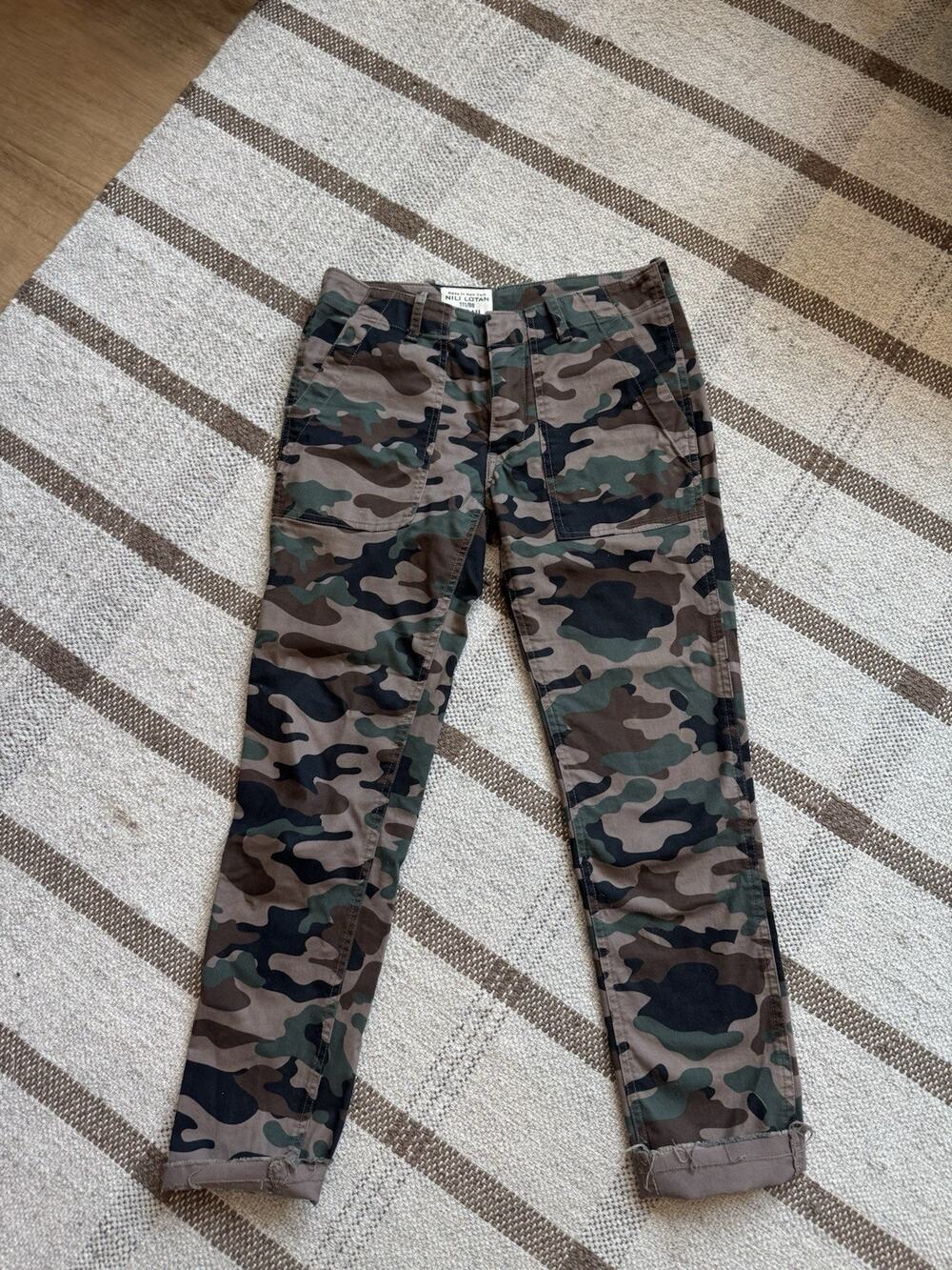 Nili Lotan Jenna Camo Crop Pants Women’s XS 00 Cargo Green Brown Grunge